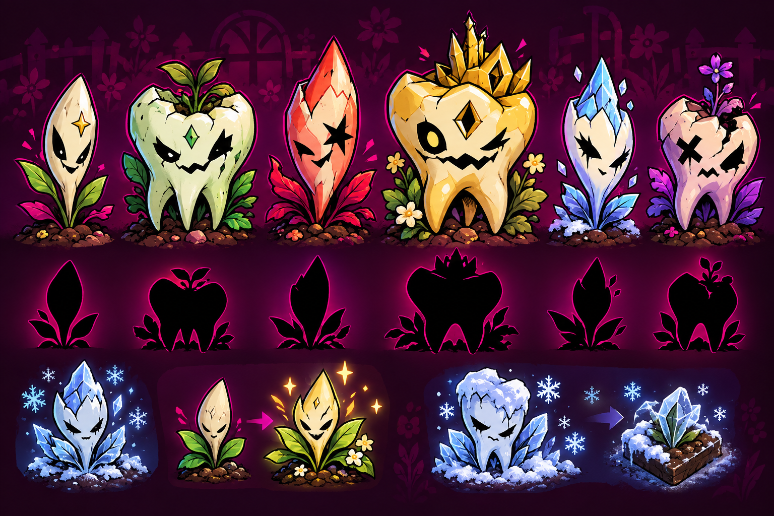 Tooth Garden concept art showing mischievous tooth plants